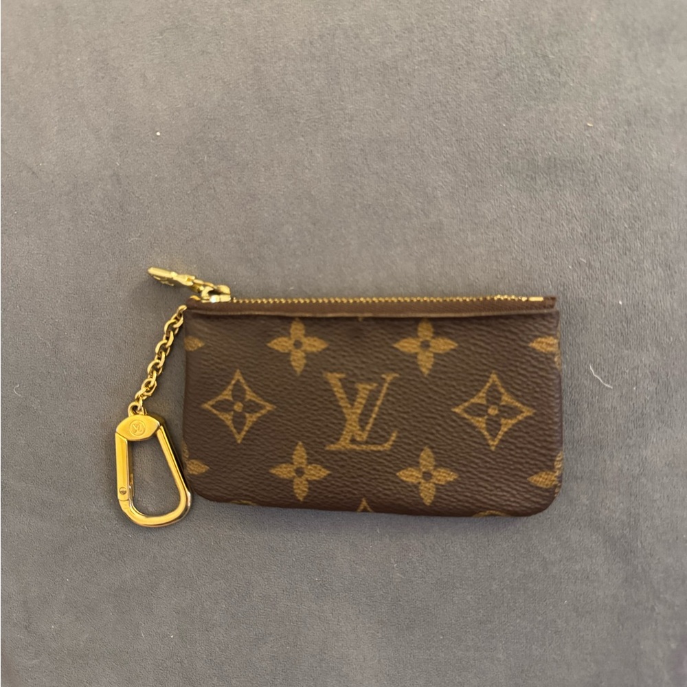 Authentic Louis Vuitton Monogram Canvas Key Pouch with Gold Chain